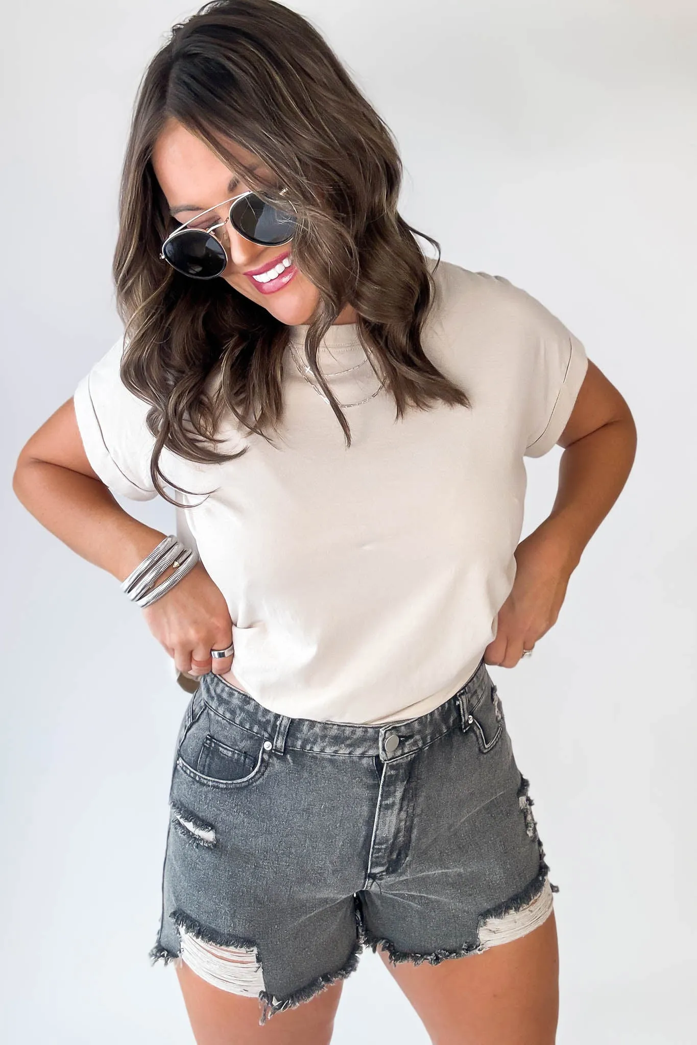 Distressed Black High-Waist Denim Shorts