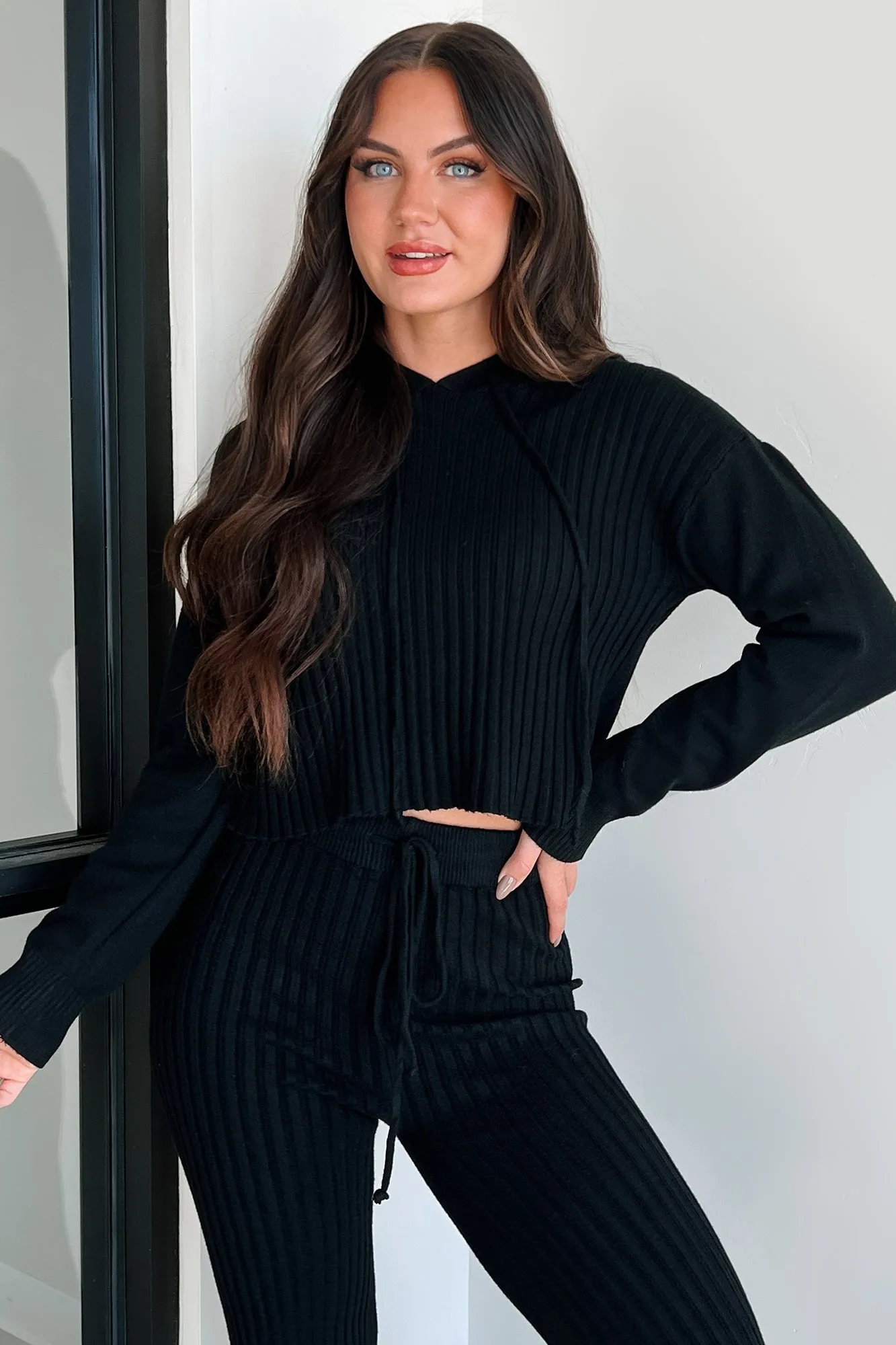 Drowsy Darling Sweater Knit Two-Piece Set (Black)