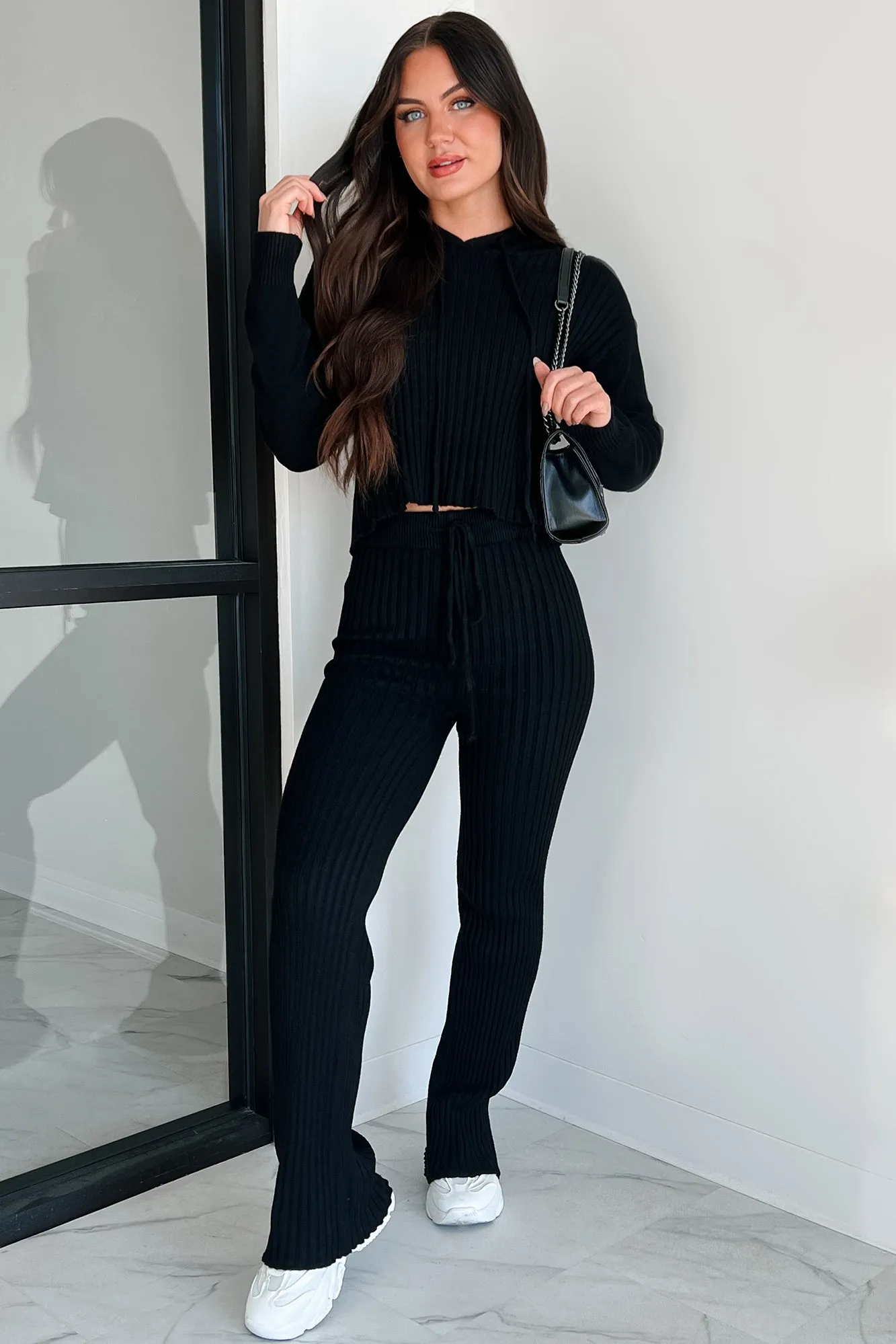 Drowsy Darling Sweater Knit Two-Piece Set (Black)