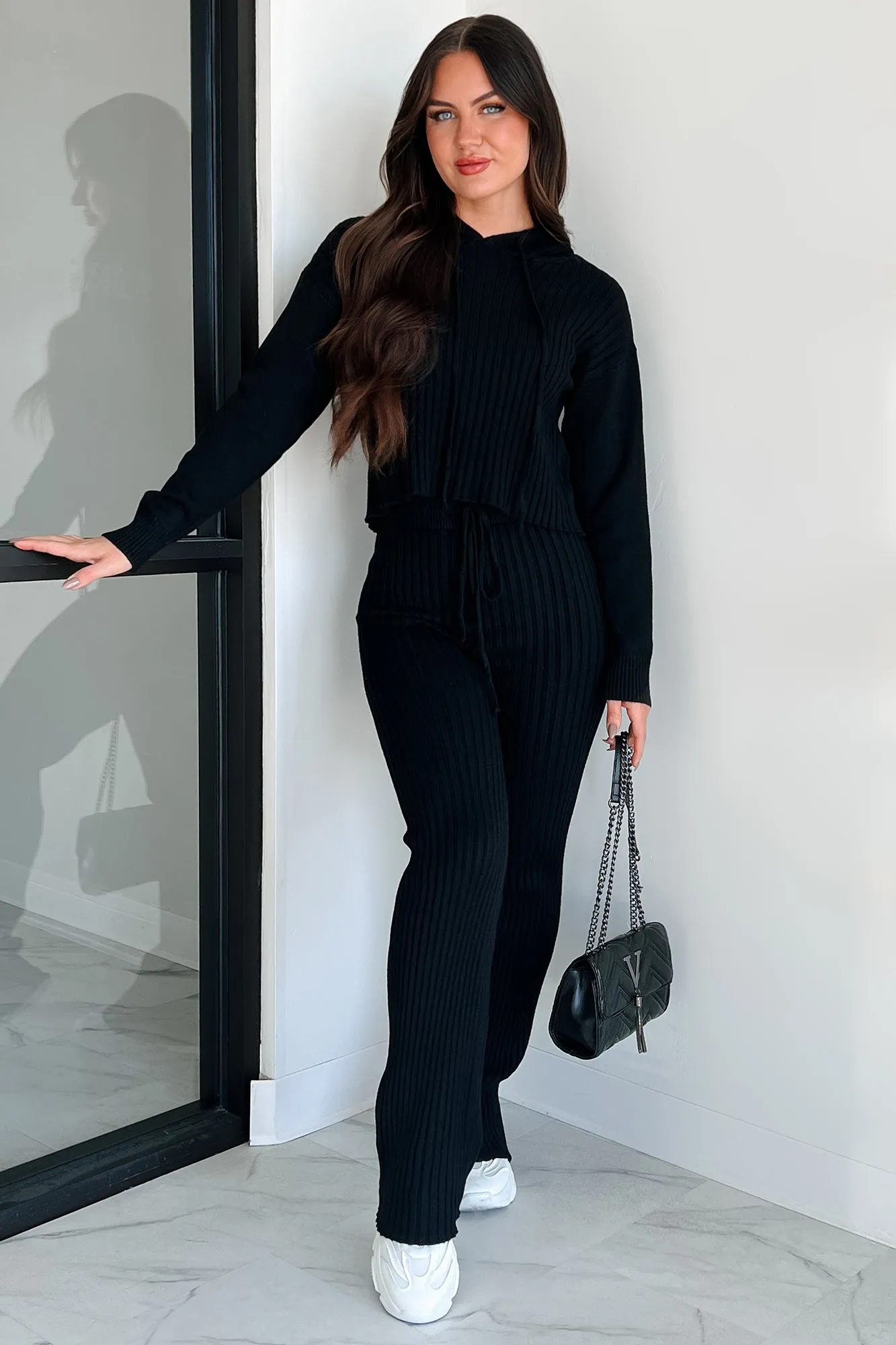 Drowsy Darling Sweater Knit Two-Piece Set (Black)