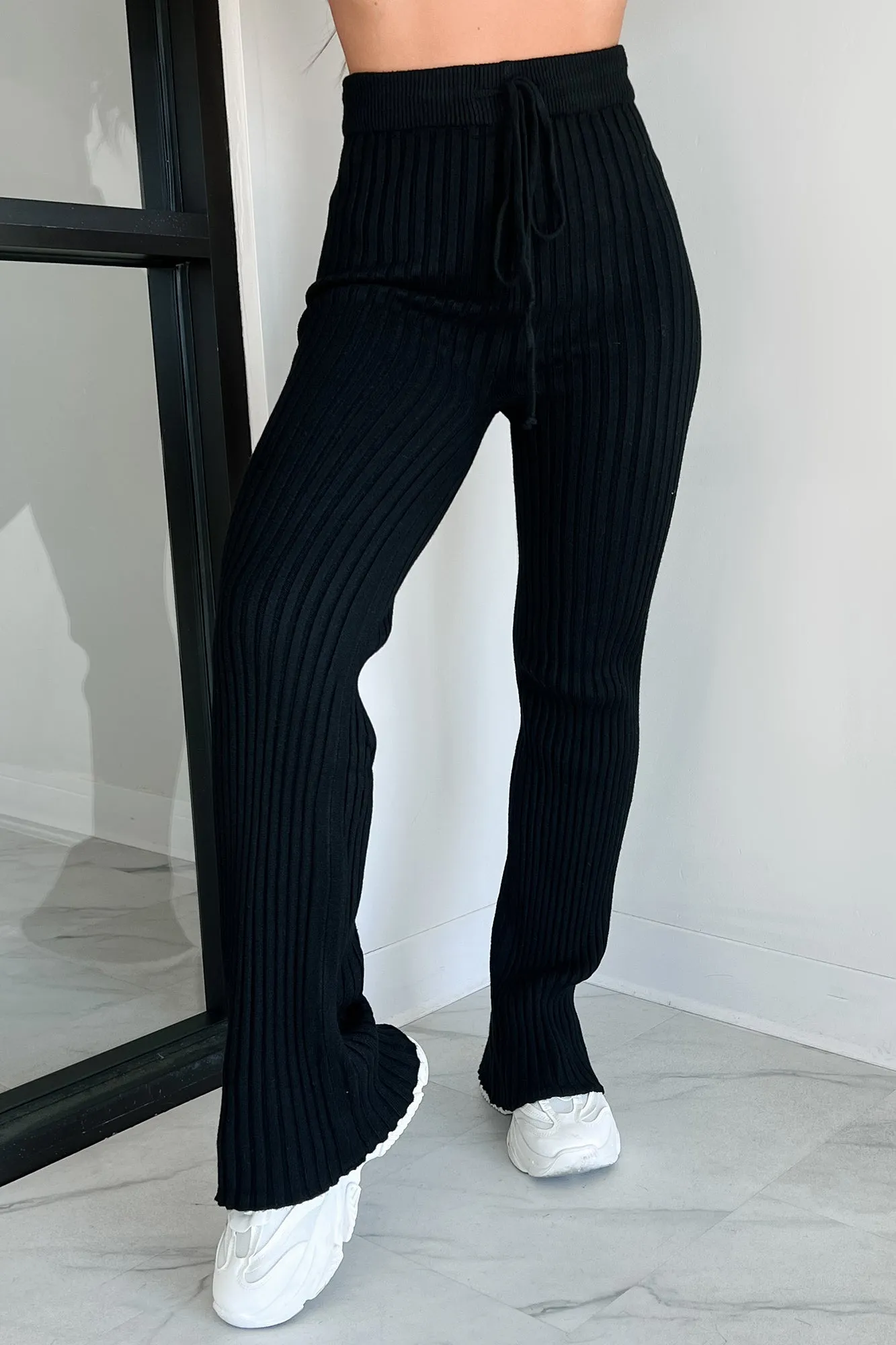 Drowsy Darling Sweater Knit Two-Piece Set (Black)