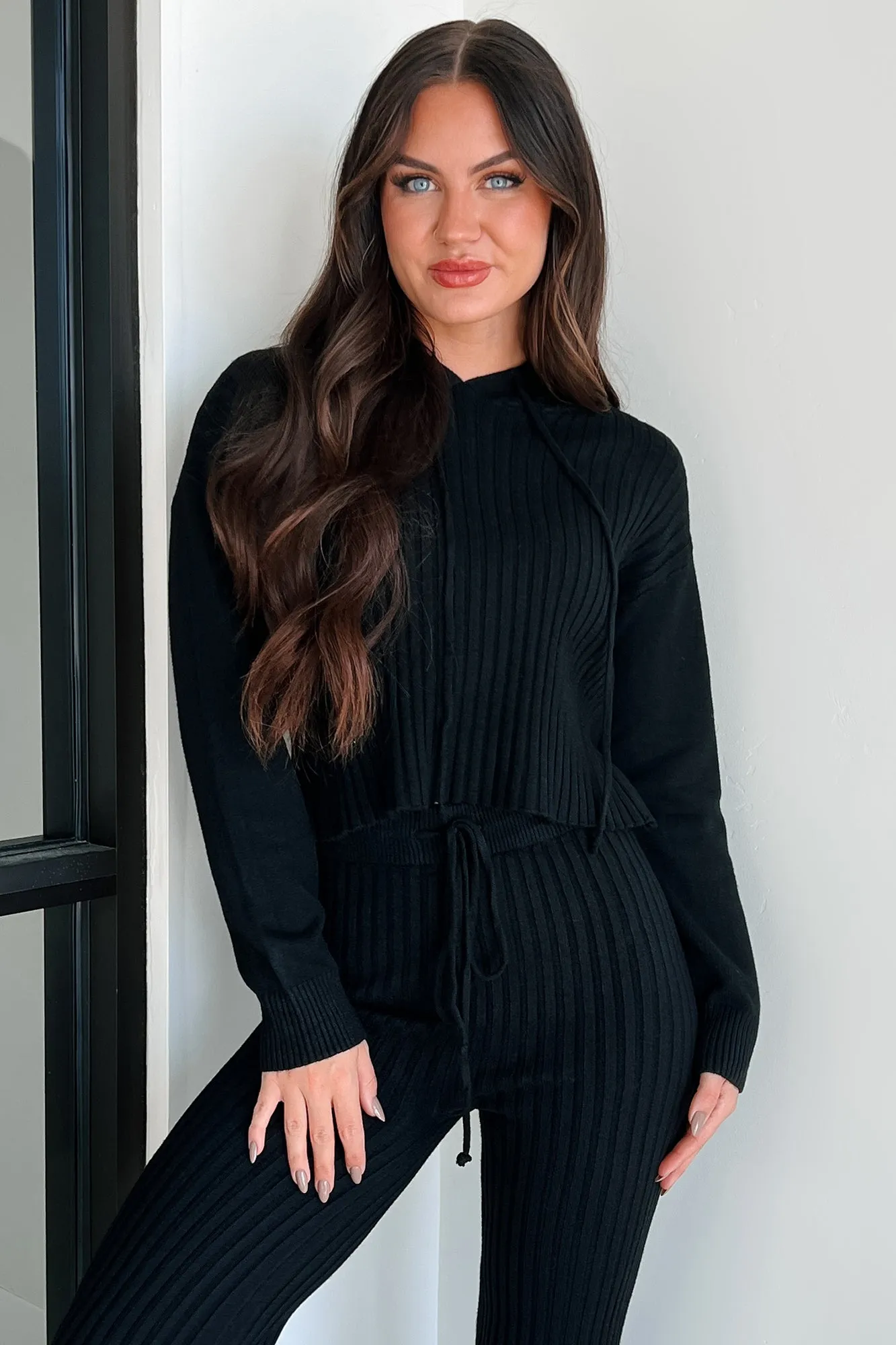 Drowsy Darling Sweater Knit Two-Piece Set (Black)