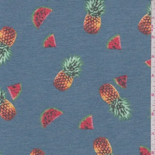 Dusty Blue Tossed Fruit Brushed French Terry Knit Fabric