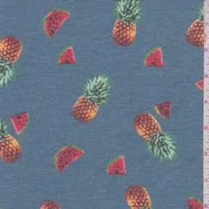 Dusty Blue Tossed Fruit Brushed French Terry Knit Fabric