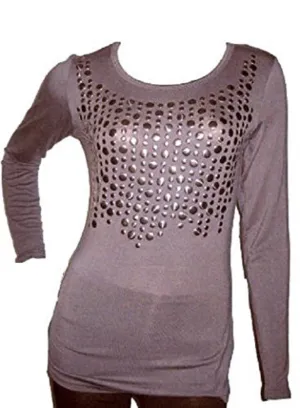 Dusty Pink Front Embellished Long sleeve Tunic Top