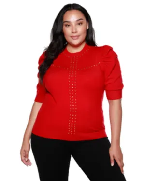 Edith Embellished Puff-Sleeve Sweater | Belldini Red/Gold