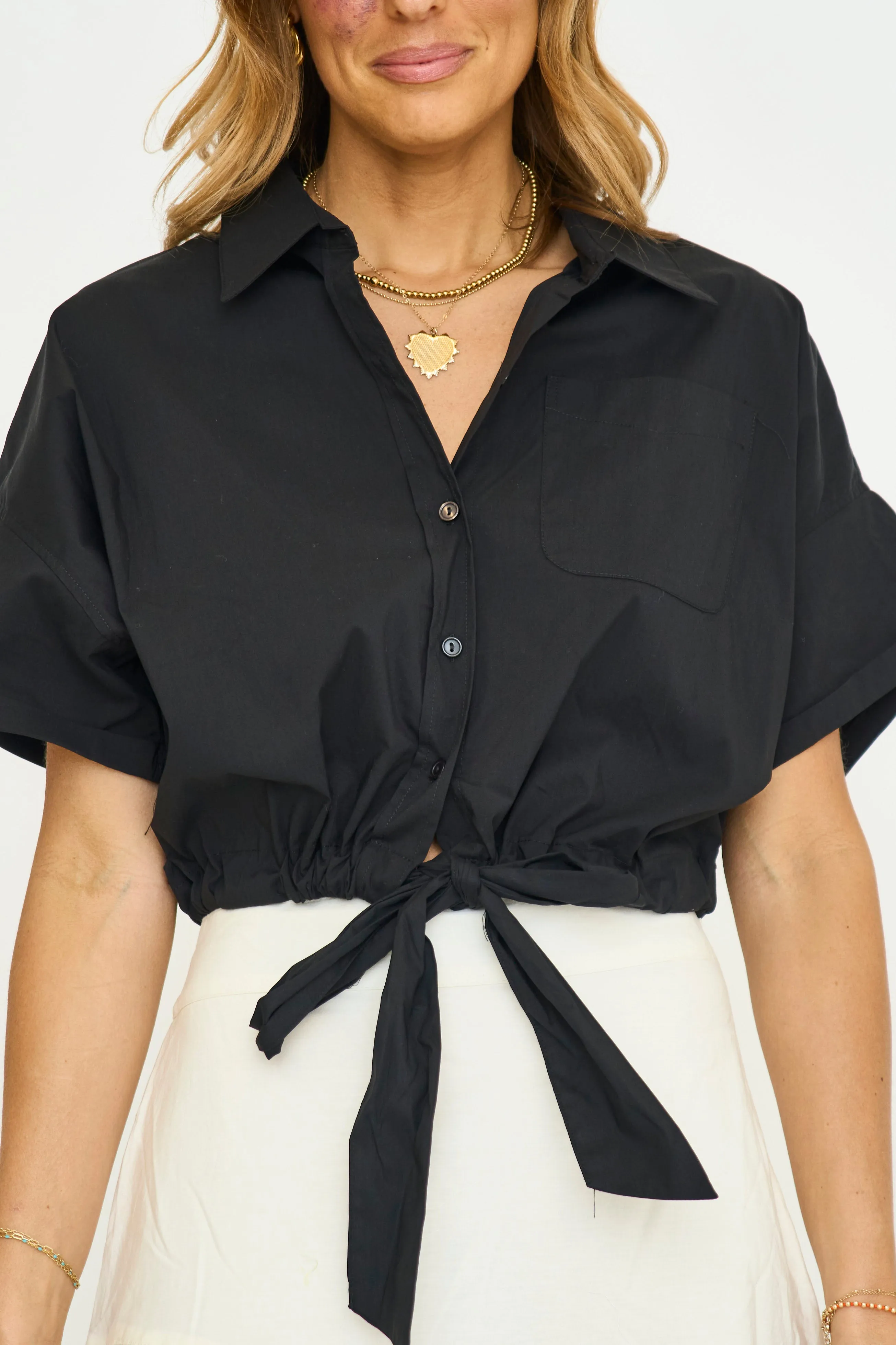 Eliza Cropped Tie Front Blouse