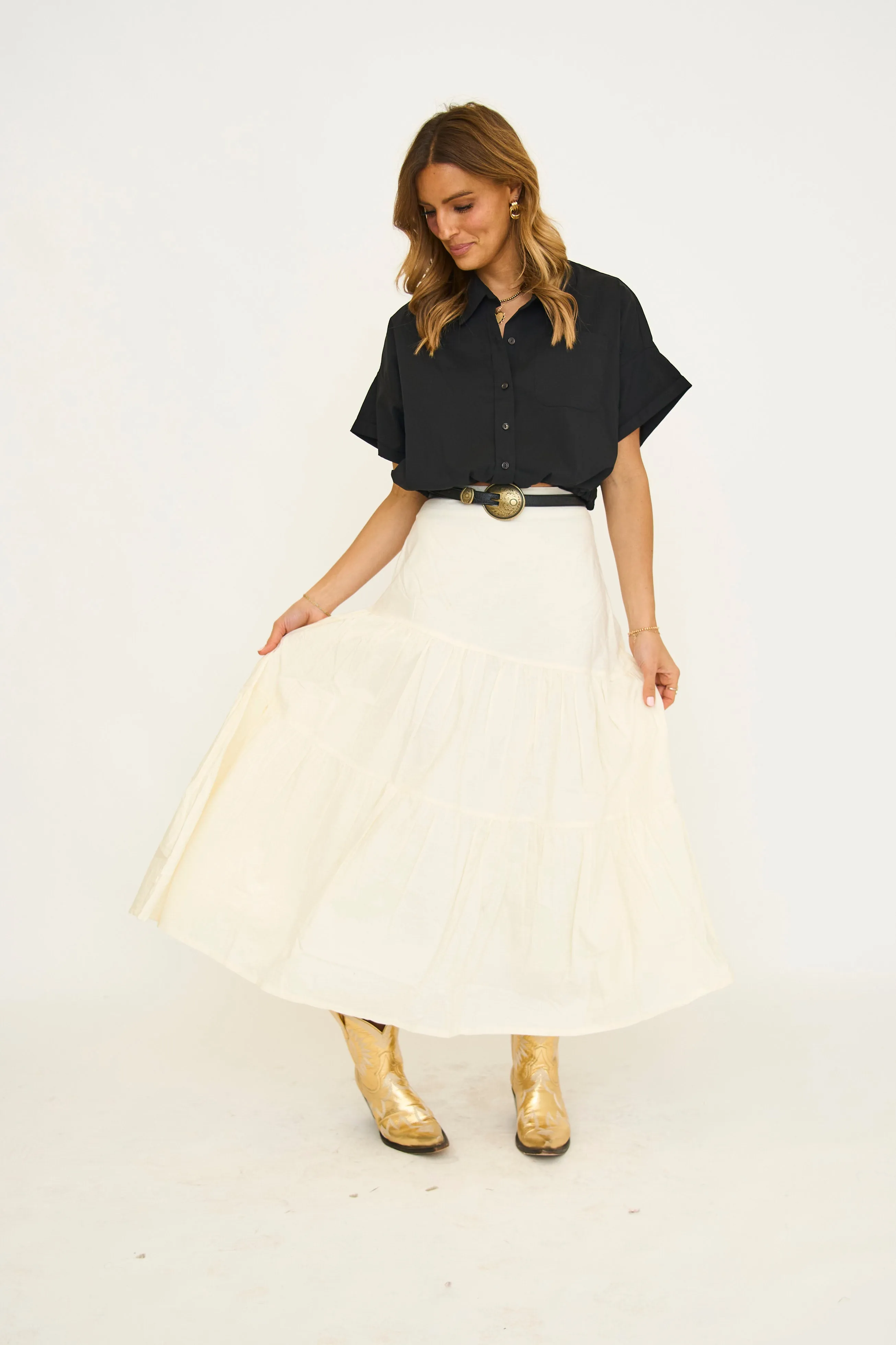 Eliza Cropped Tie Front Blouse