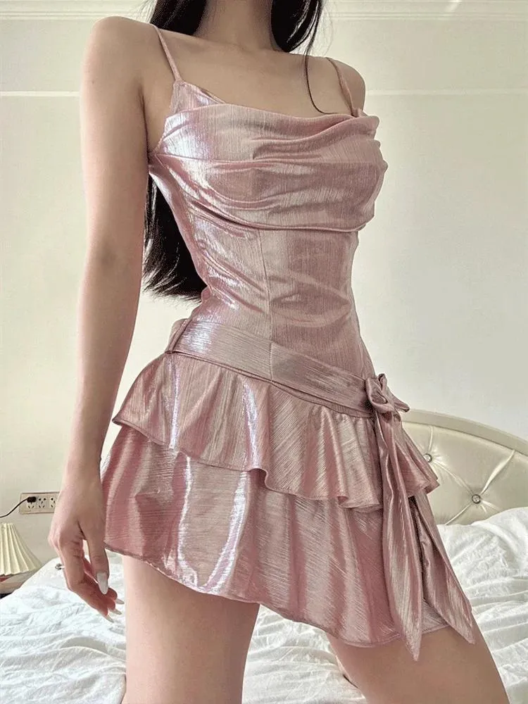 Flytonn- Soft Girl Metallic Mini Dress