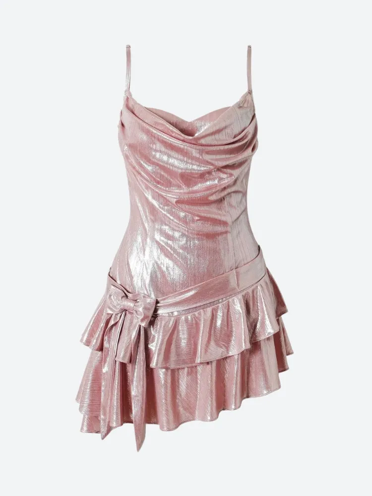 Flytonn- Soft Girl Metallic Mini Dress