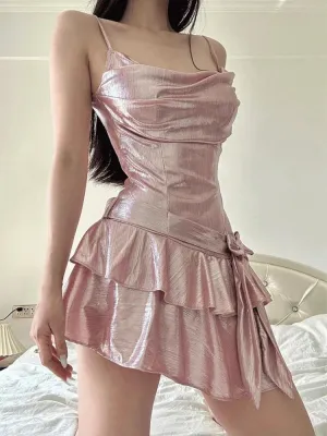 Flytonn- Soft Girl Metallic Mini Dress
