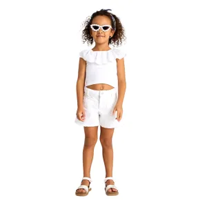 Frayed Hem Twill Shorts - White by Mayoral