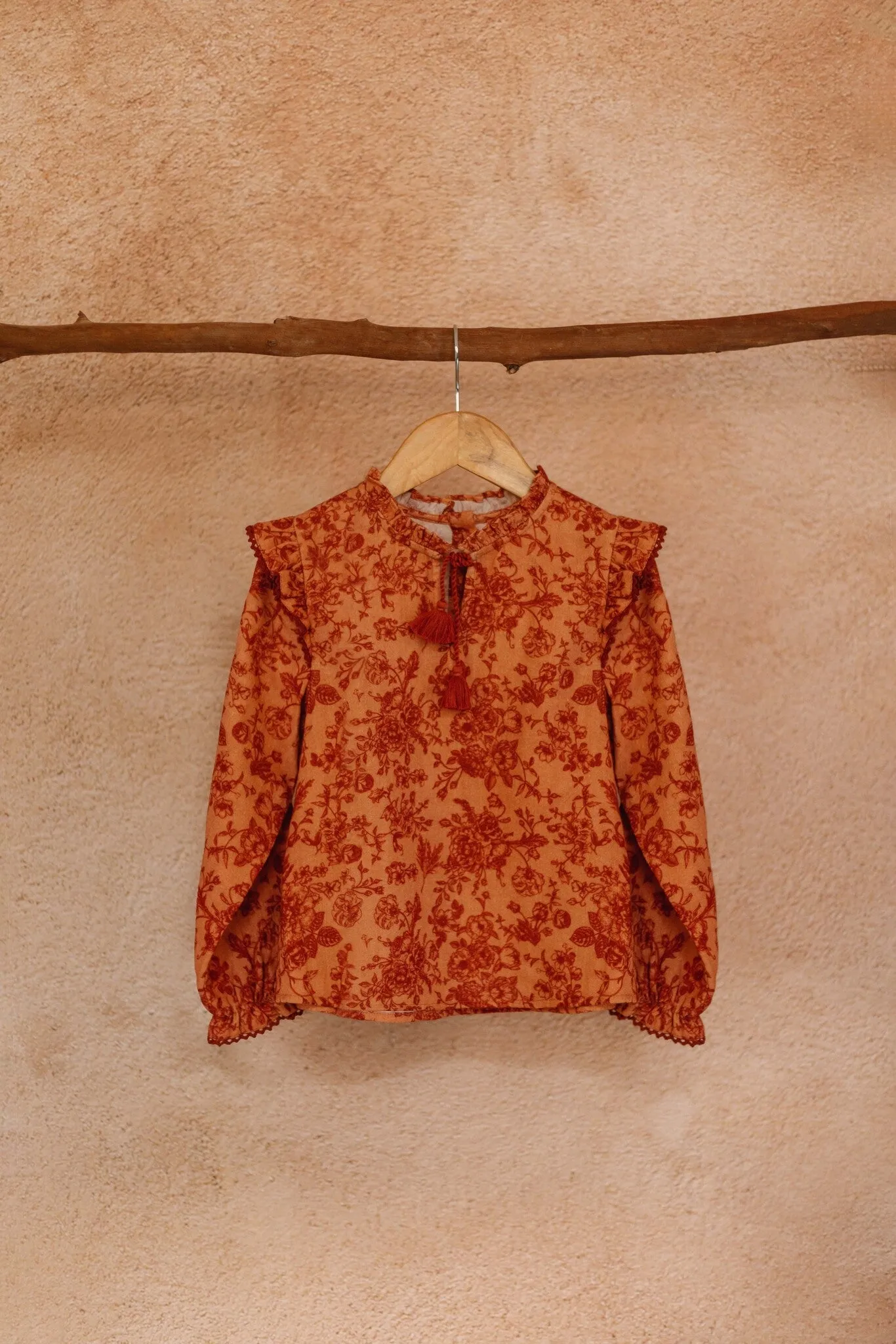 French Print Style Cotton Fay Girls Top - Orange Garden