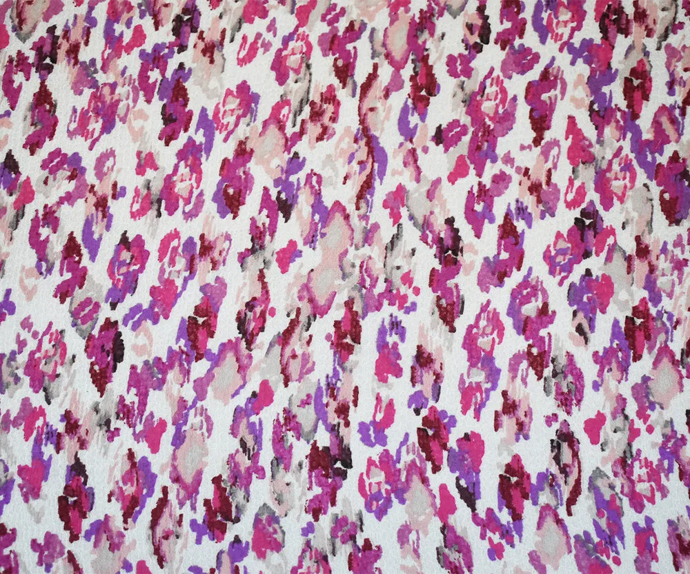 Fuchsia-Multi Abstract Water Color Spots Print Pebble Crepe Chiffon Fabric