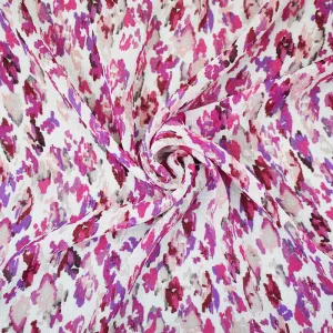 Fuchsia-Multi Abstract Water Color Spots Print Pebble Crepe Chiffon Fabric