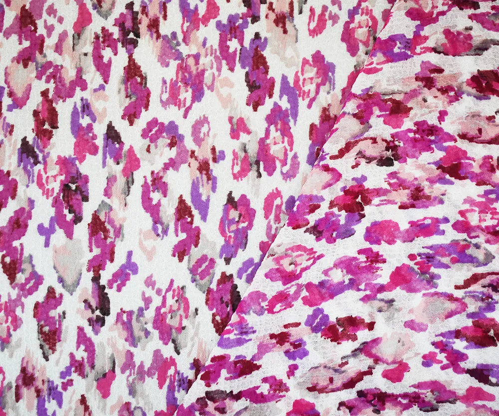 Fuchsia-Multi Abstract Water Color Spots Print Pebble Crepe Chiffon Fabric