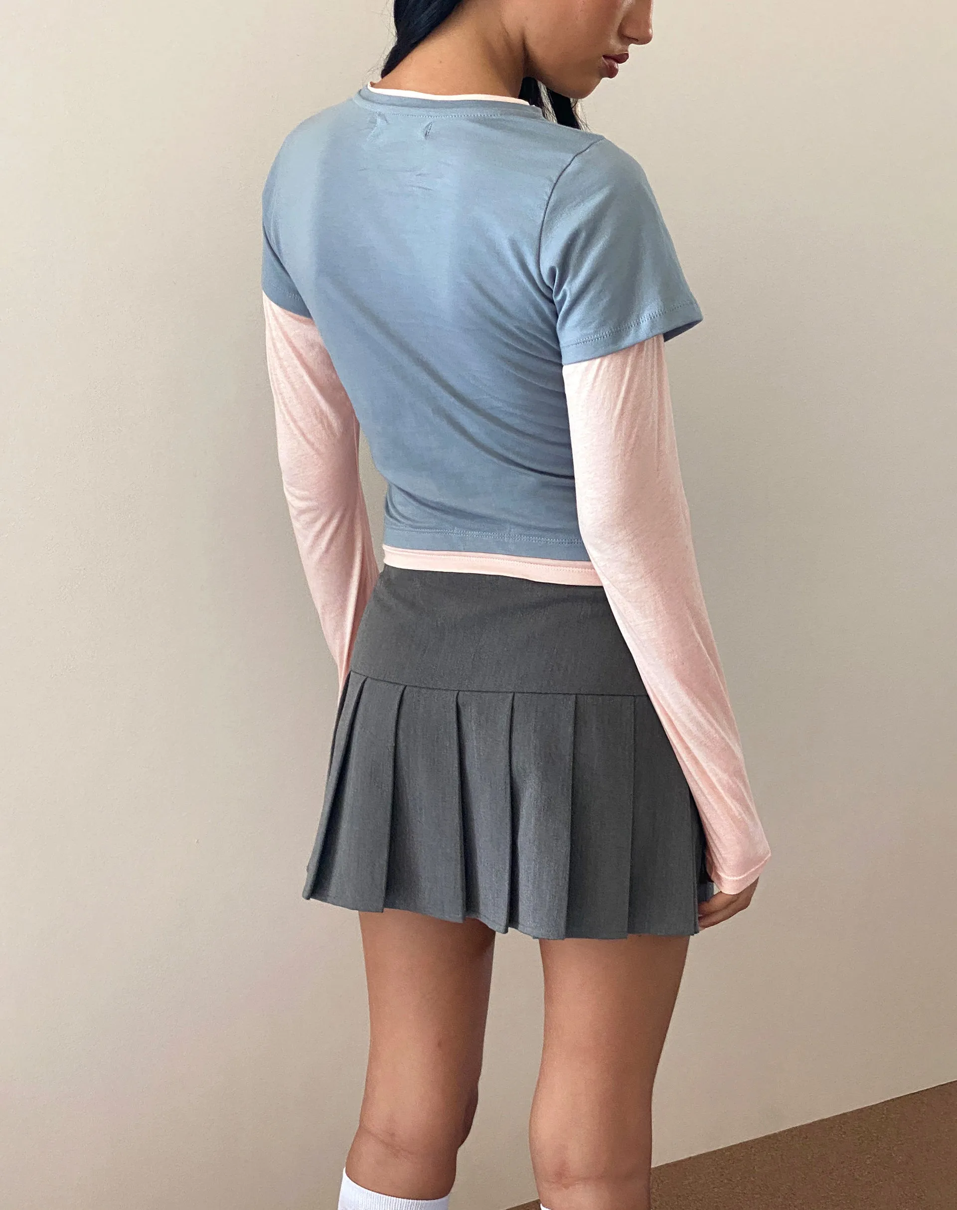 Galen Two Toned Long Sleeve Top in Light Grey Blush with 'M' Embroidery