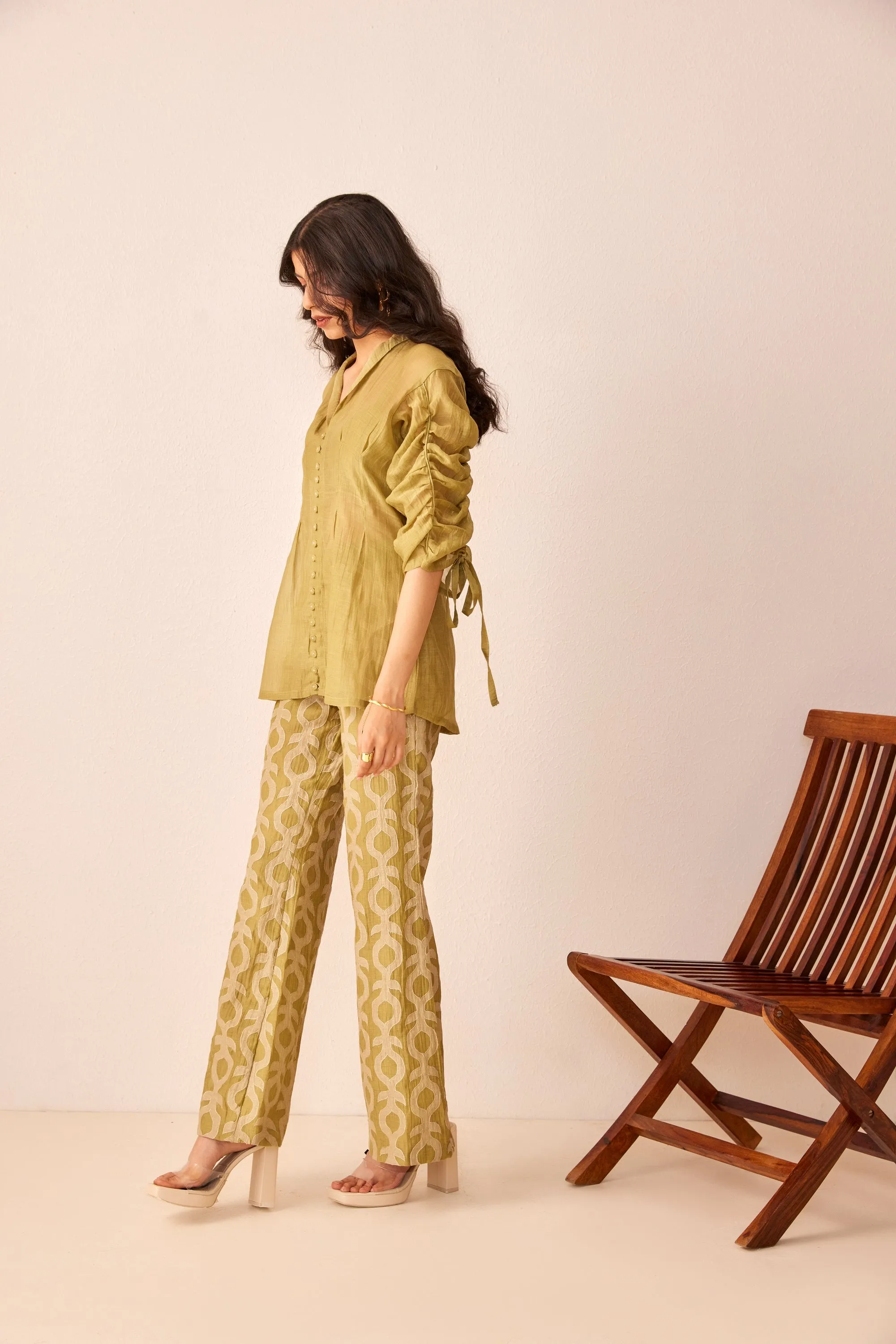 Green chanderi silk top