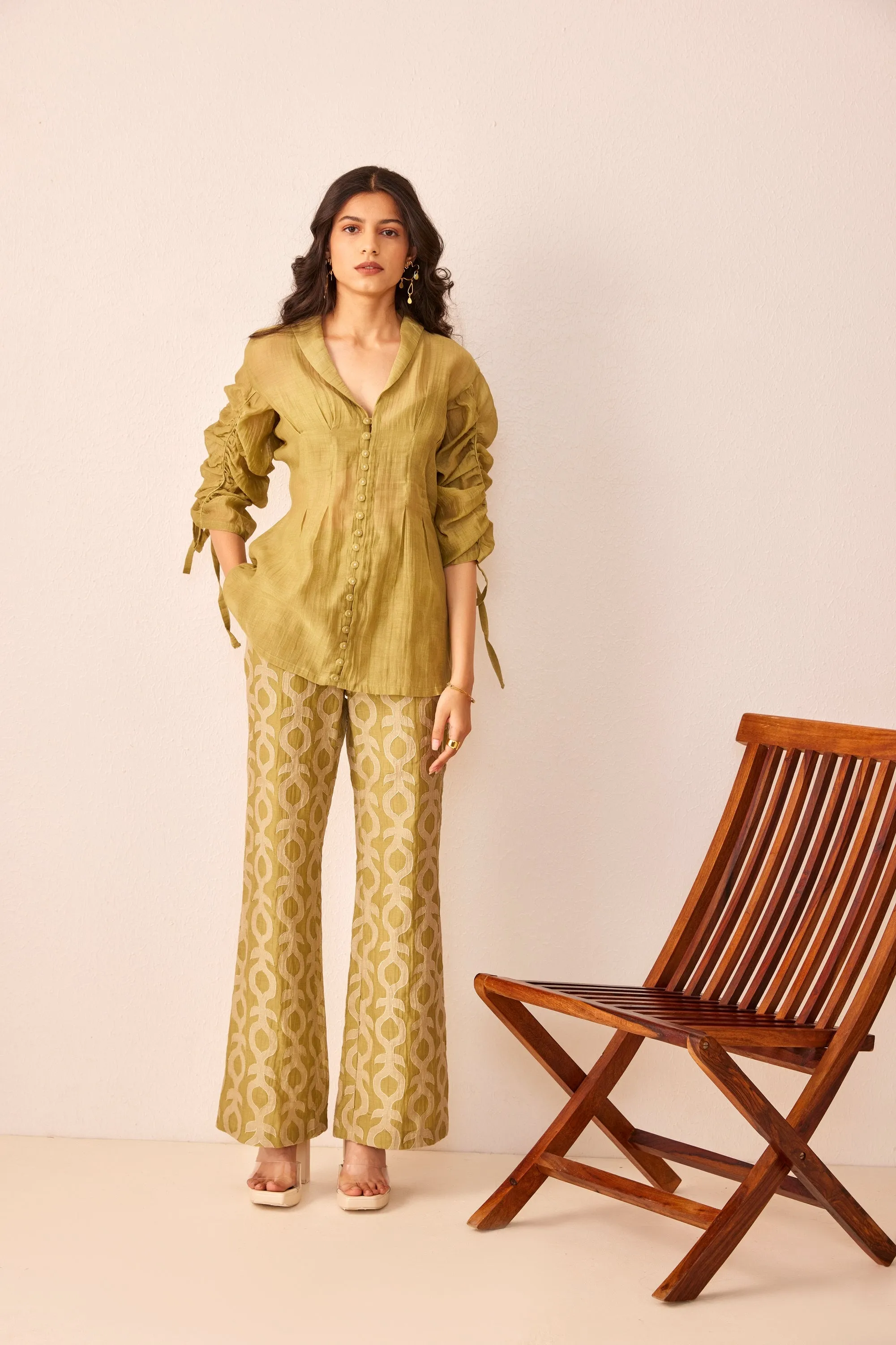 Green chanderi silk top