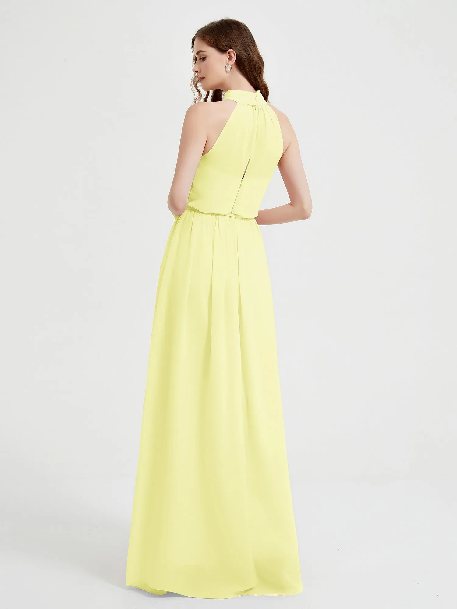 High Neck Chiffon Dresses with Slit and Sash Bow-Daffodil Plus Size