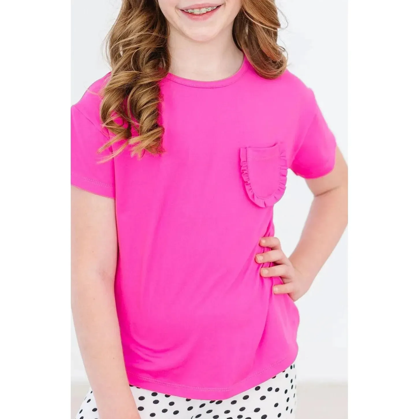 Hot Pink Ruffle Pocket Tee