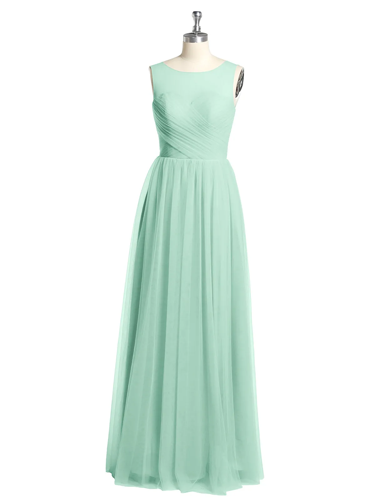 Illusion Neck Cross Tulle Bridesmaid Dresses-Mint Green