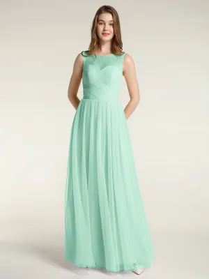 Illusion Neck Cross Tulle Bridesmaid Dresses-Mint Green