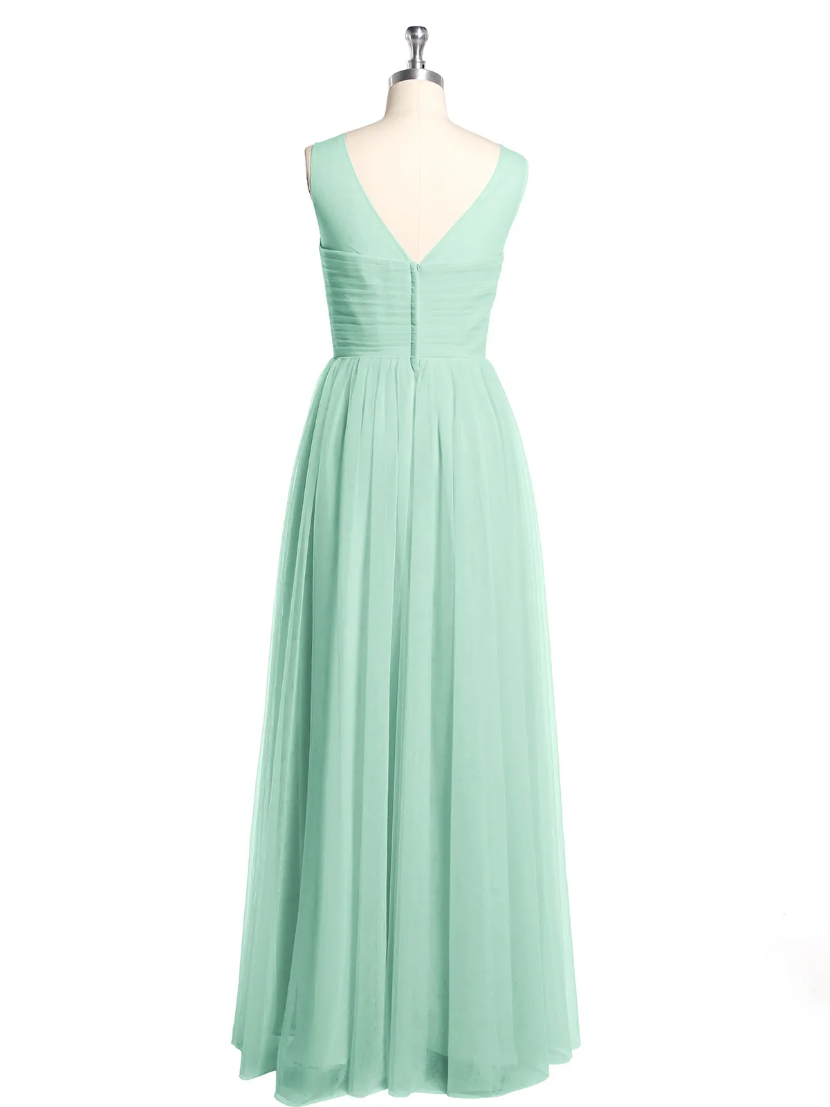 Illusion Neck Cross Tulle Bridesmaid Dresses-Mint Green