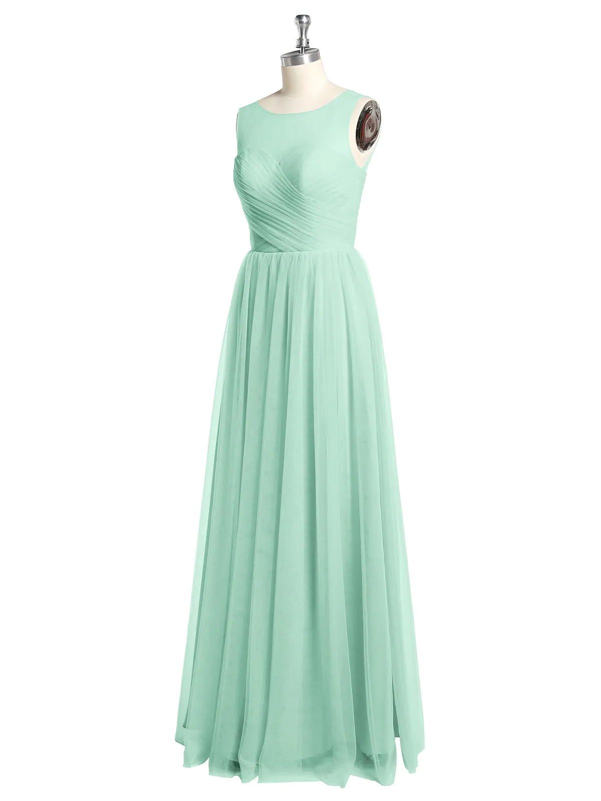 Illusion Neck Cross Tulle Bridesmaid Dresses-Mint Green