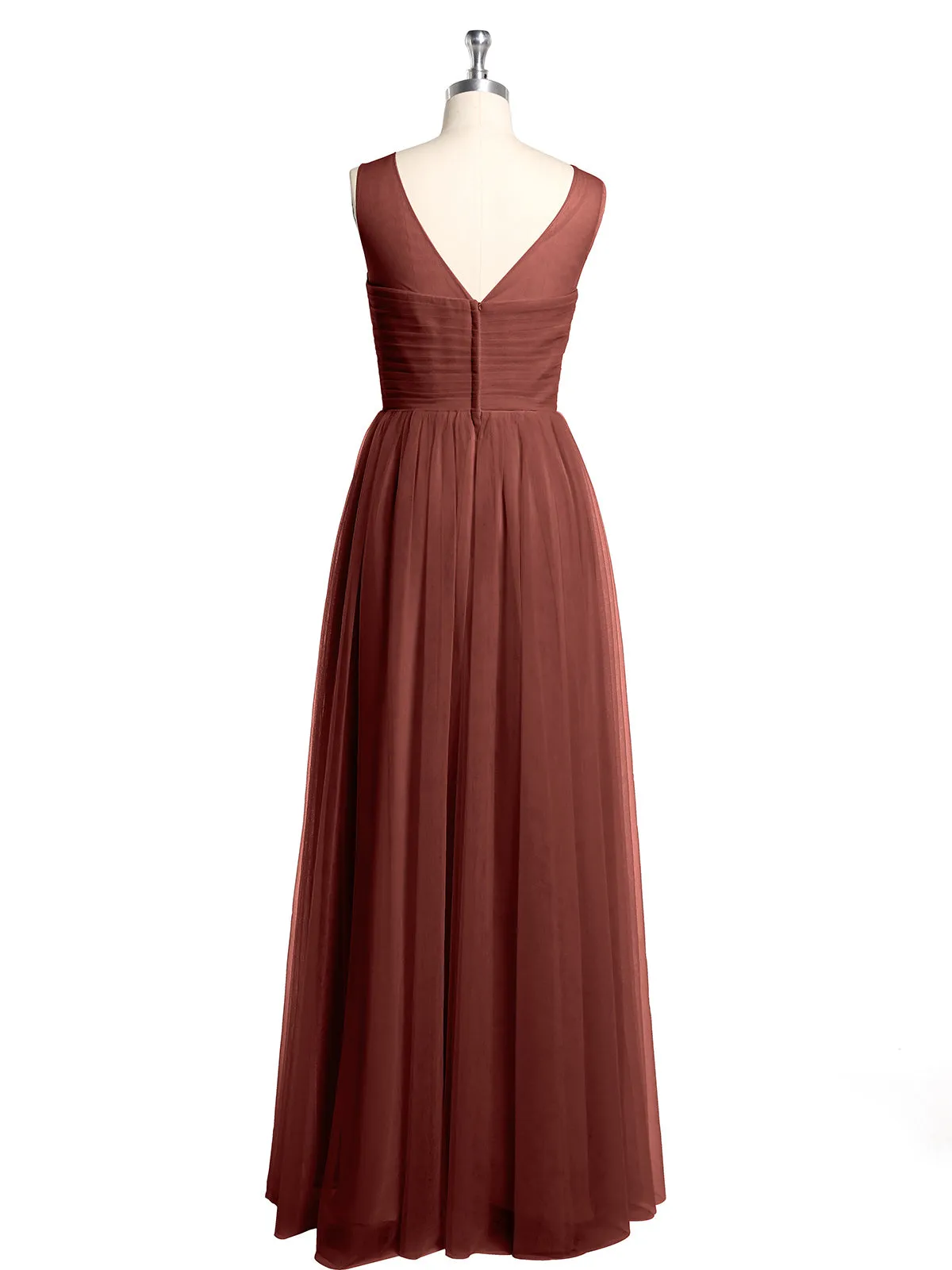 Illusion Neck Cross Tulle Bridesmaid Dresses-Terracotta