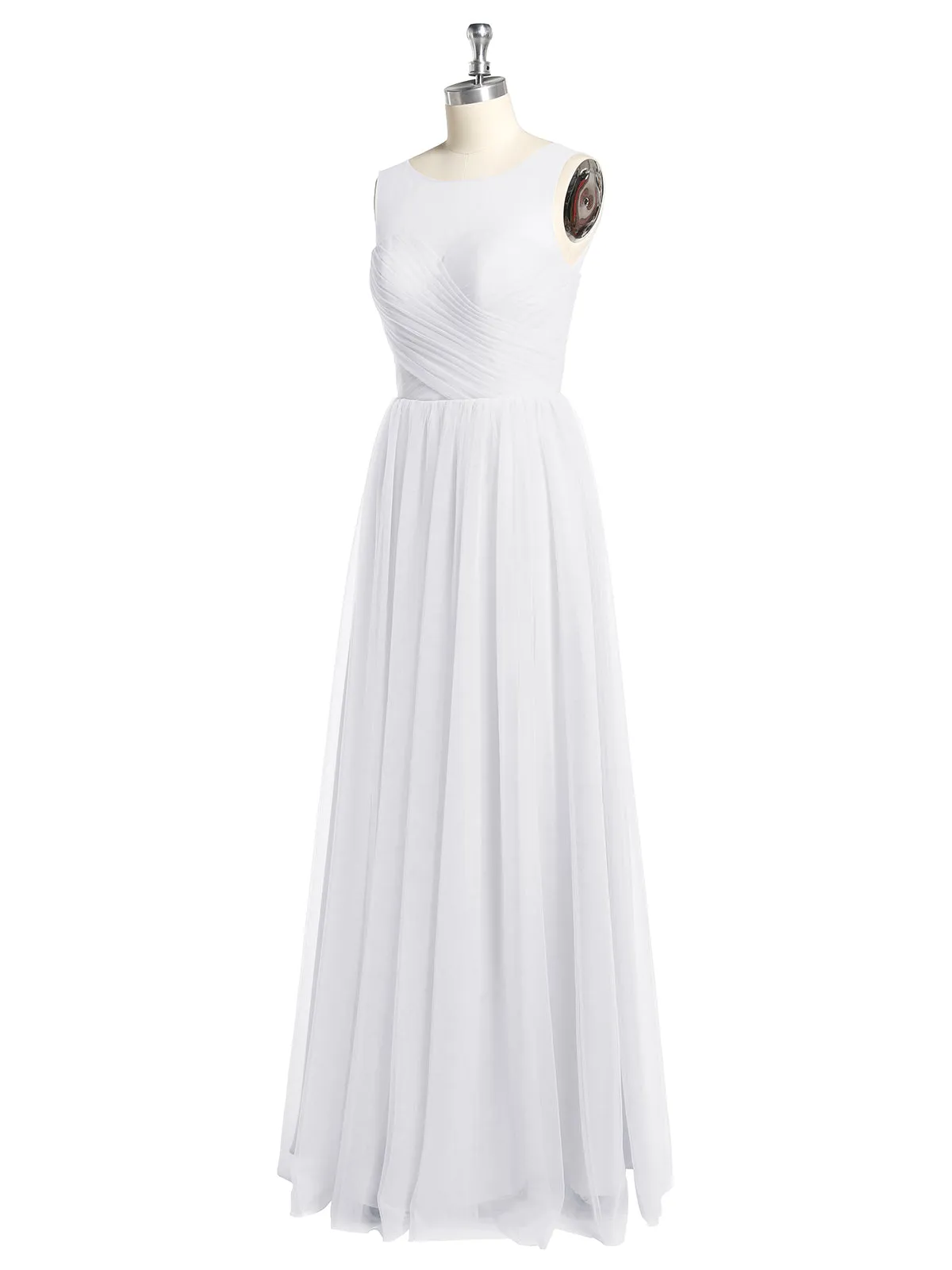 Illusion Neck Cross Tulle Bridesmaid Dresses-White