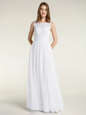 Illusion Neck Cross Tulle Bridesmaid Dresses-White