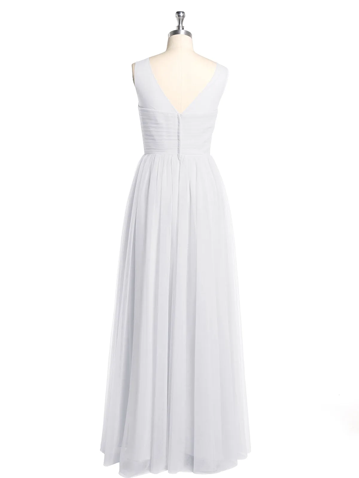 Illusion Neck Cross Tulle Bridesmaid Dresses-White