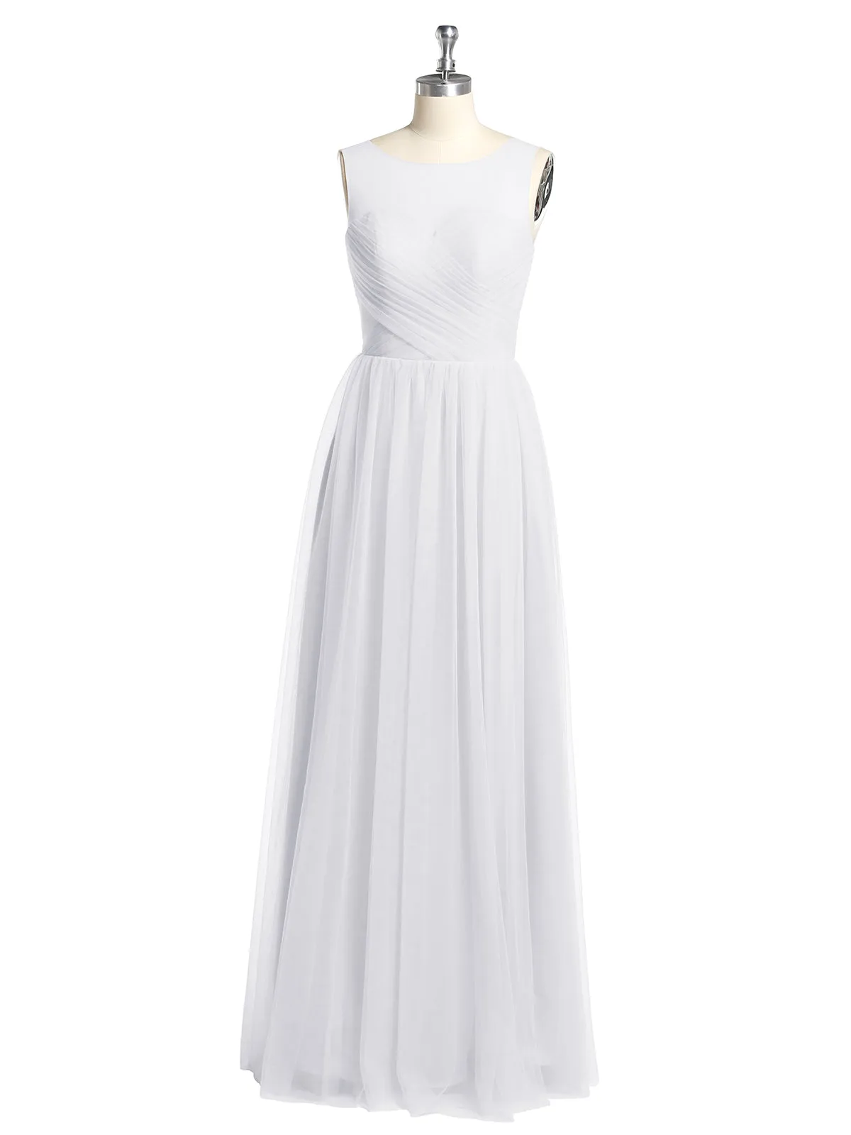 Illusion Neck Cross Tulle Bridesmaid Dresses-White