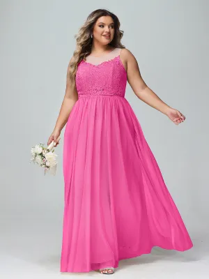 Illusion Neckline Lace and Tulle Maxi Dress-Azalea Plus Size