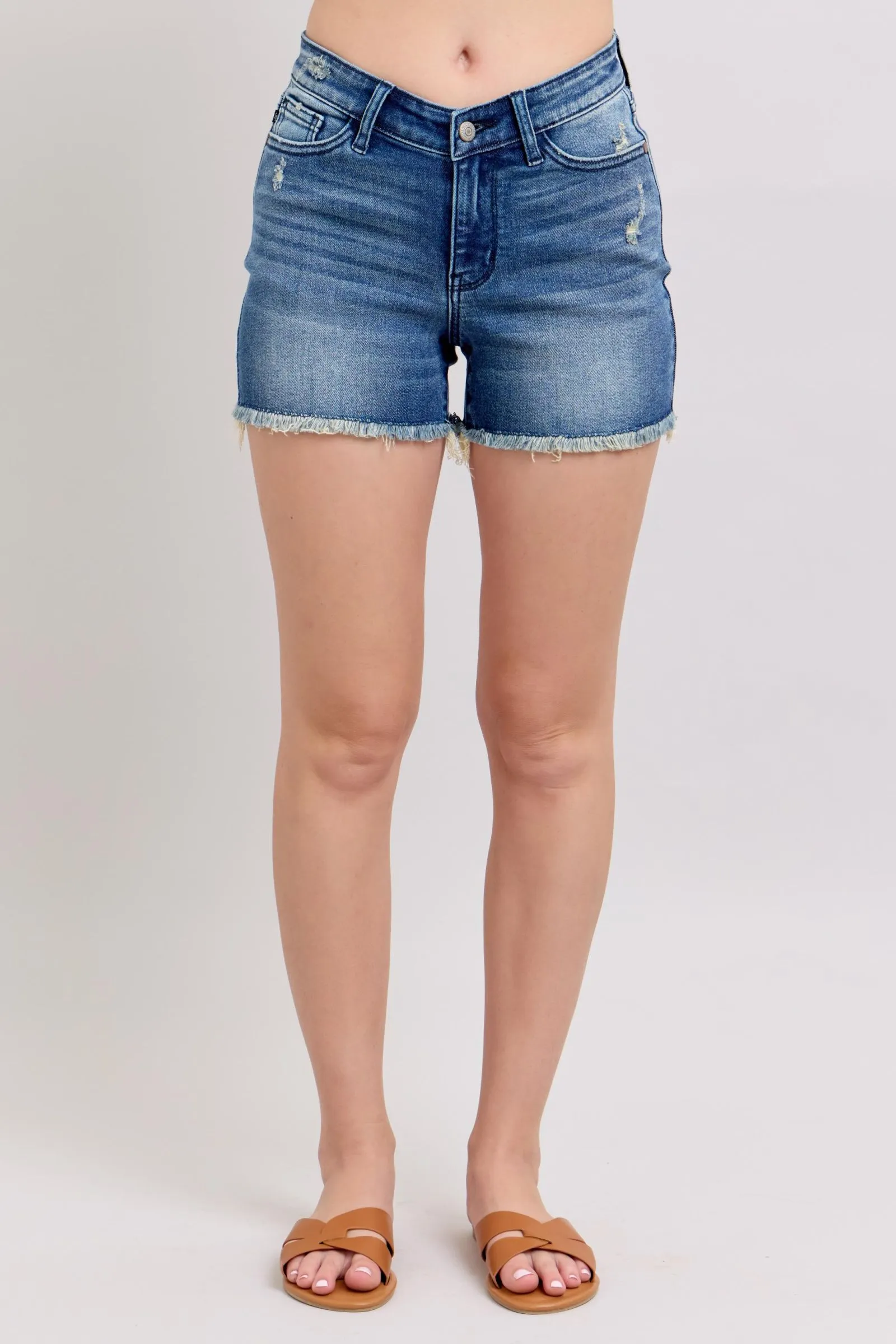 Judy Blue High Waist V-Front Fray Hem Shorts