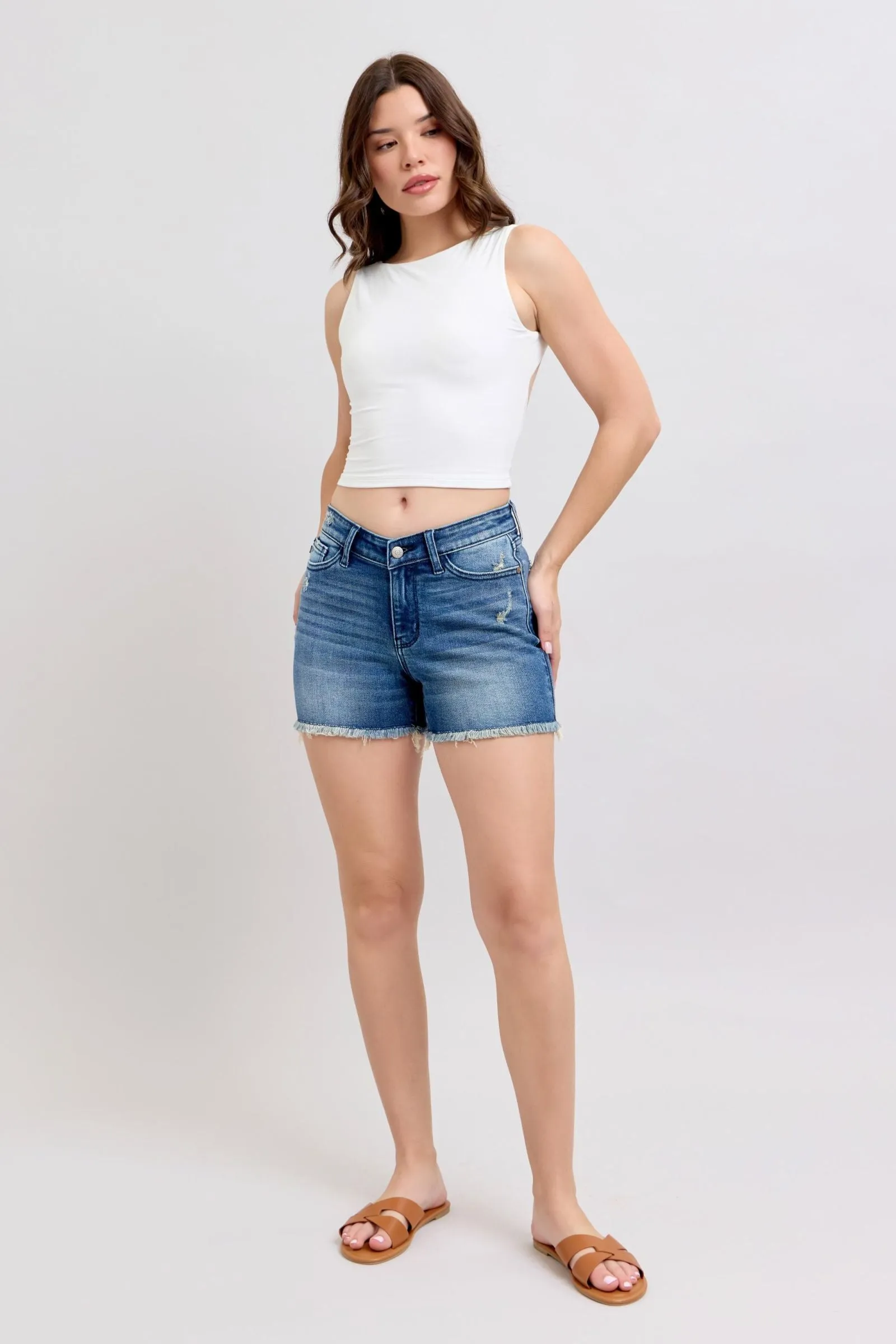 Judy Blue High Waist V-Front Fray Hem Shorts