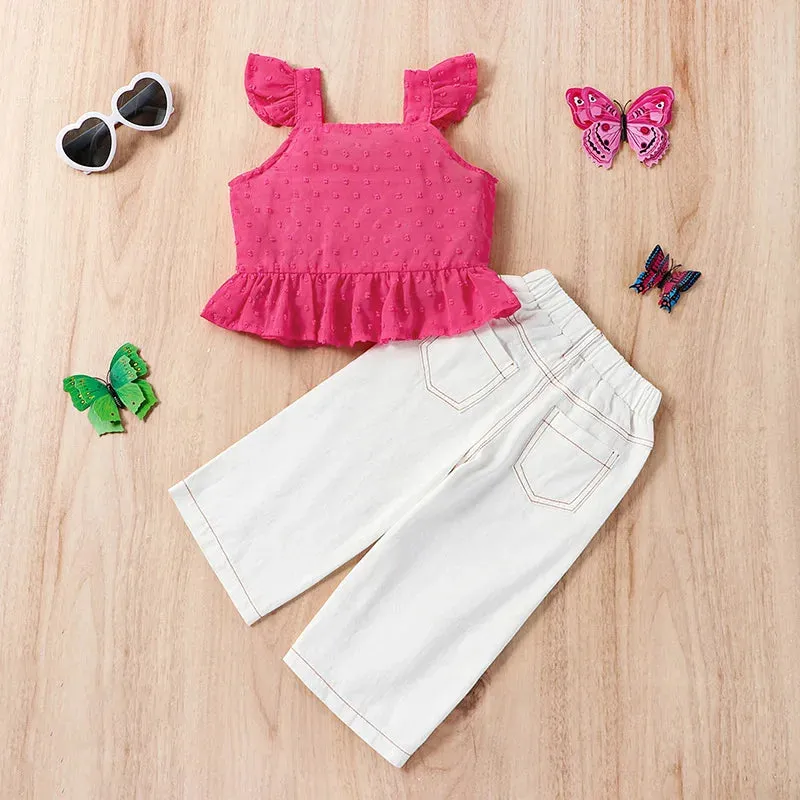 Kids Girls Button Tops and Butterfly Pants Clothing Set