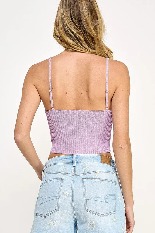 Lavender Metallic Texture Ribbed Knit Cropped Bralette