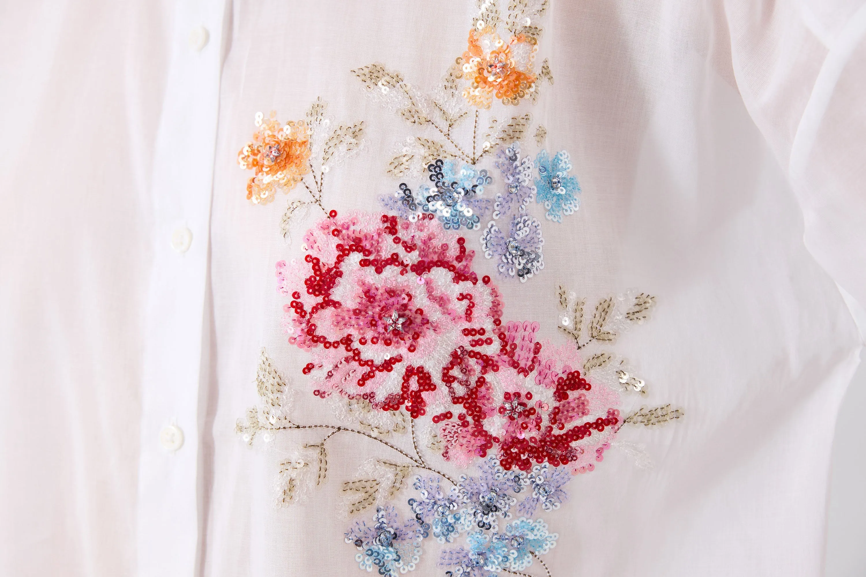 Machka Poplin Shirt With Floral Embroidery White