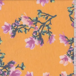 Marigold Yellow Floral Sprig Double Brushed French Terry Knit Fabric