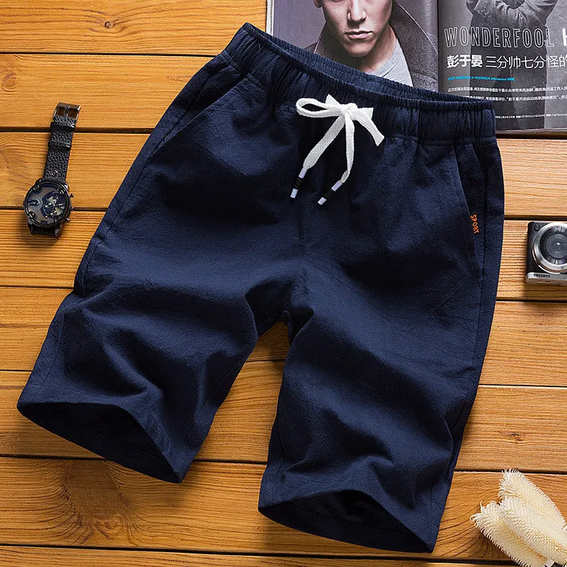 Men Cotton Shorts Summer knee length Loose Casual Trendy Korean Slim Look Straight Pants Beach Shorts