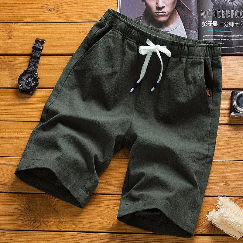 Men Cotton Shorts Summer knee length Loose Casual Trendy Korean Slim Look Straight Pants Beach Shorts