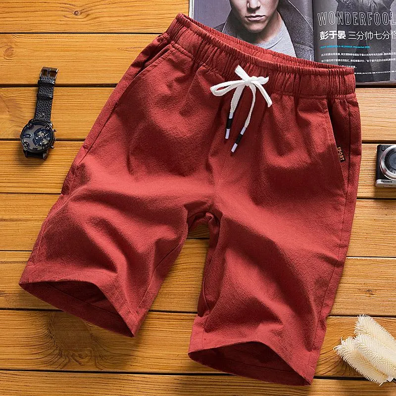 Men Cotton Shorts Summer knee length Loose Casual Trendy Korean Slim Look Straight Pants Beach Shorts