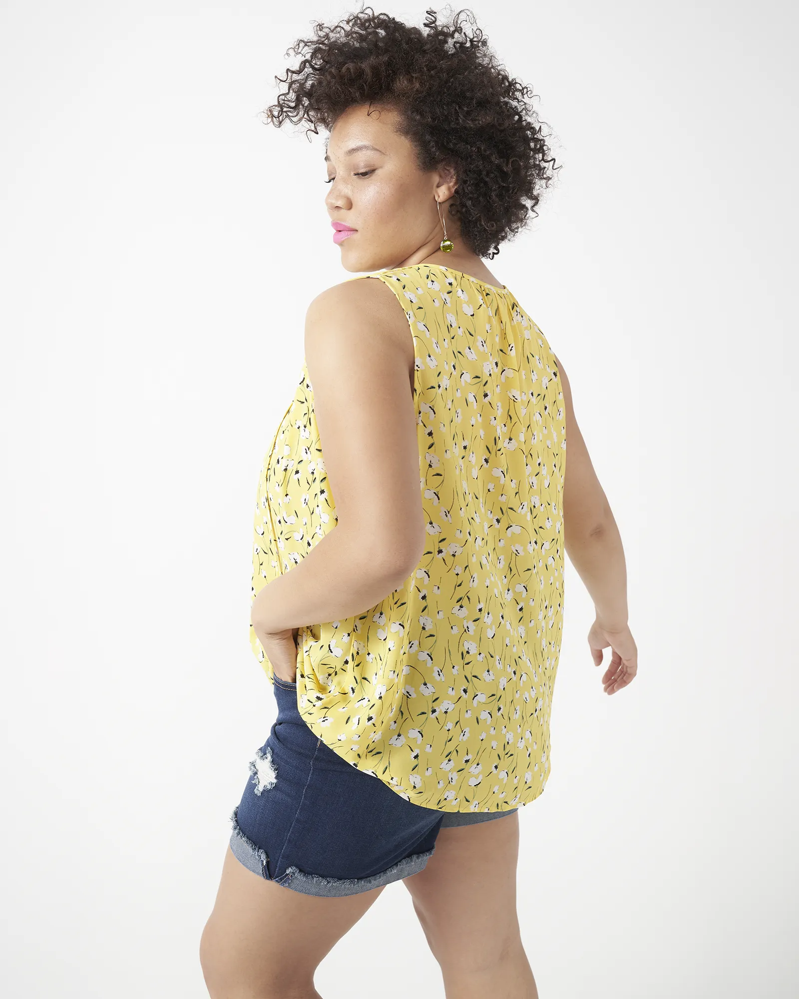 Penny Sleeveless Printed Pintucked Top | Yellow / White