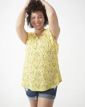 Penny Sleeveless Printed Pintucked Top | Yellow / White