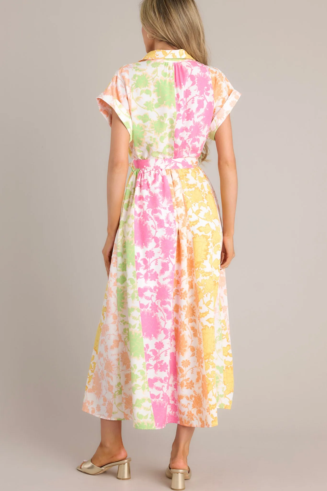 Petal Cascade Ivory Multi Floral Button Front Midi Dress