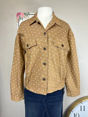Polka Dot Twill Denim Jacket Light Mustard or Light Brown/Tan