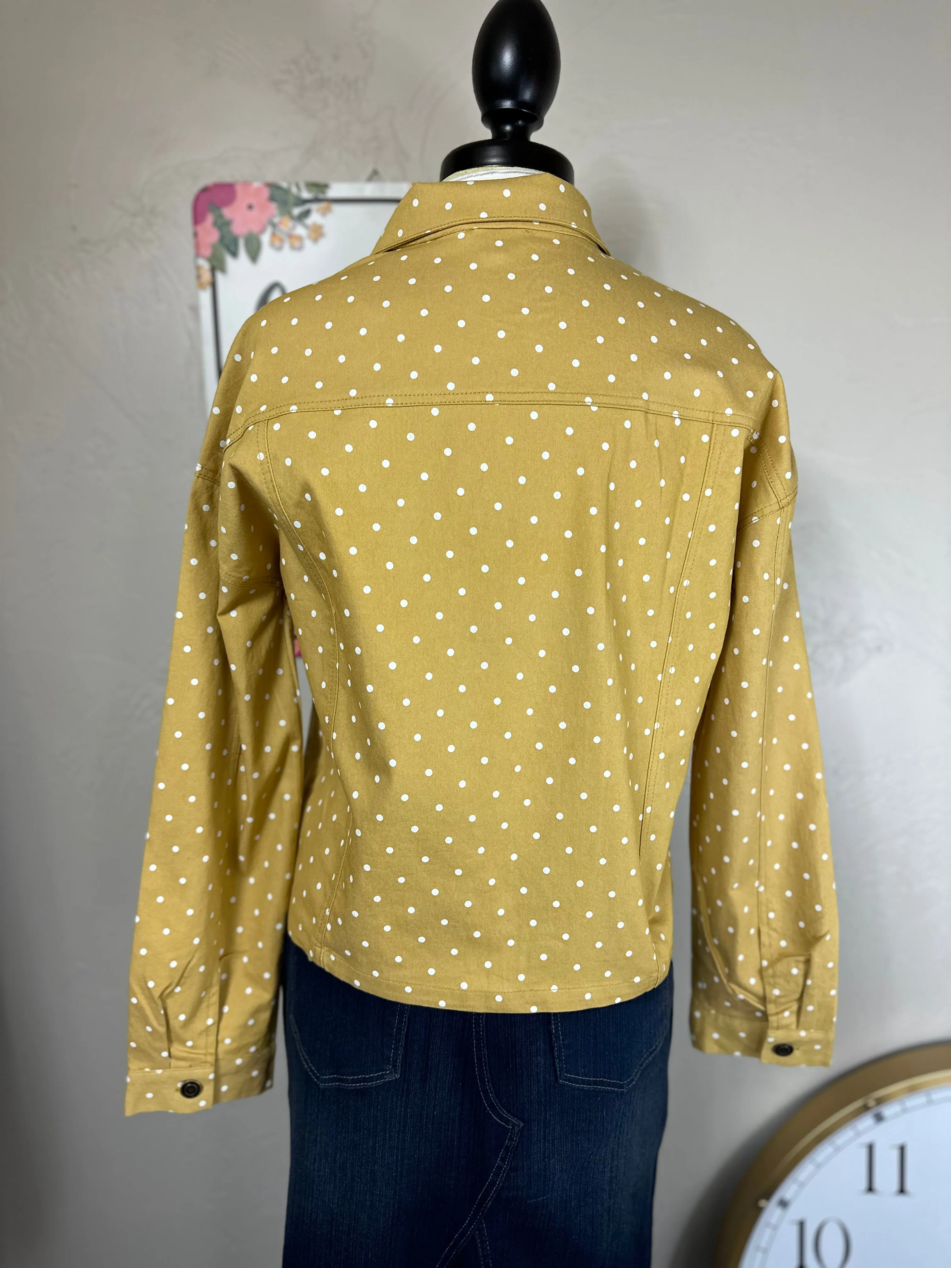 Polka Dot Twill Denim Jacket Light Mustard or Light Brown/Tan