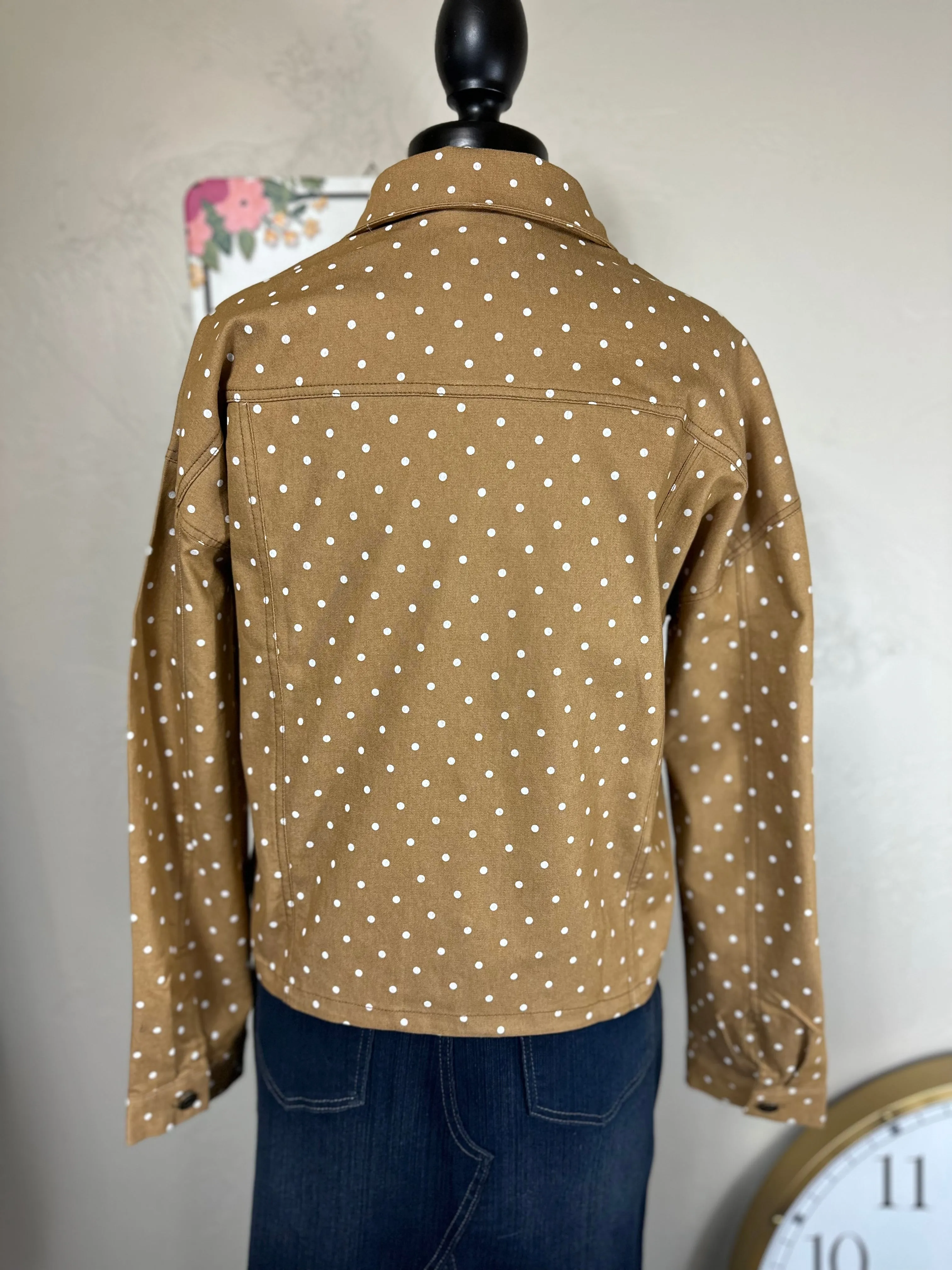 Polka Dot Twill Denim Jacket Light Mustard or Light Brown/Tan